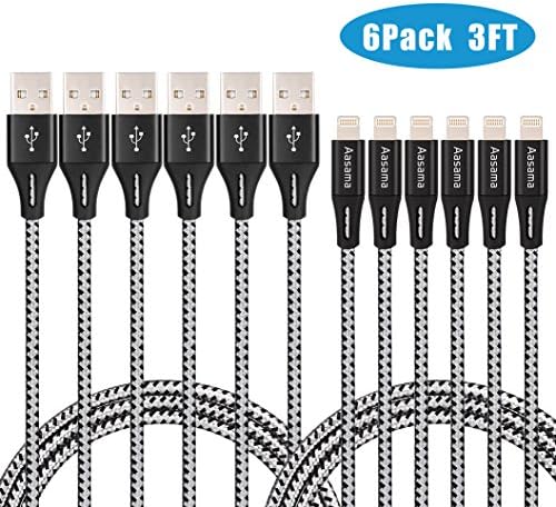 AASAMA Lightning Cable, 3 Feet Certified Nylon Braided iPhone Charger Cord for iPhone, iPad and iPod (6 Pack)