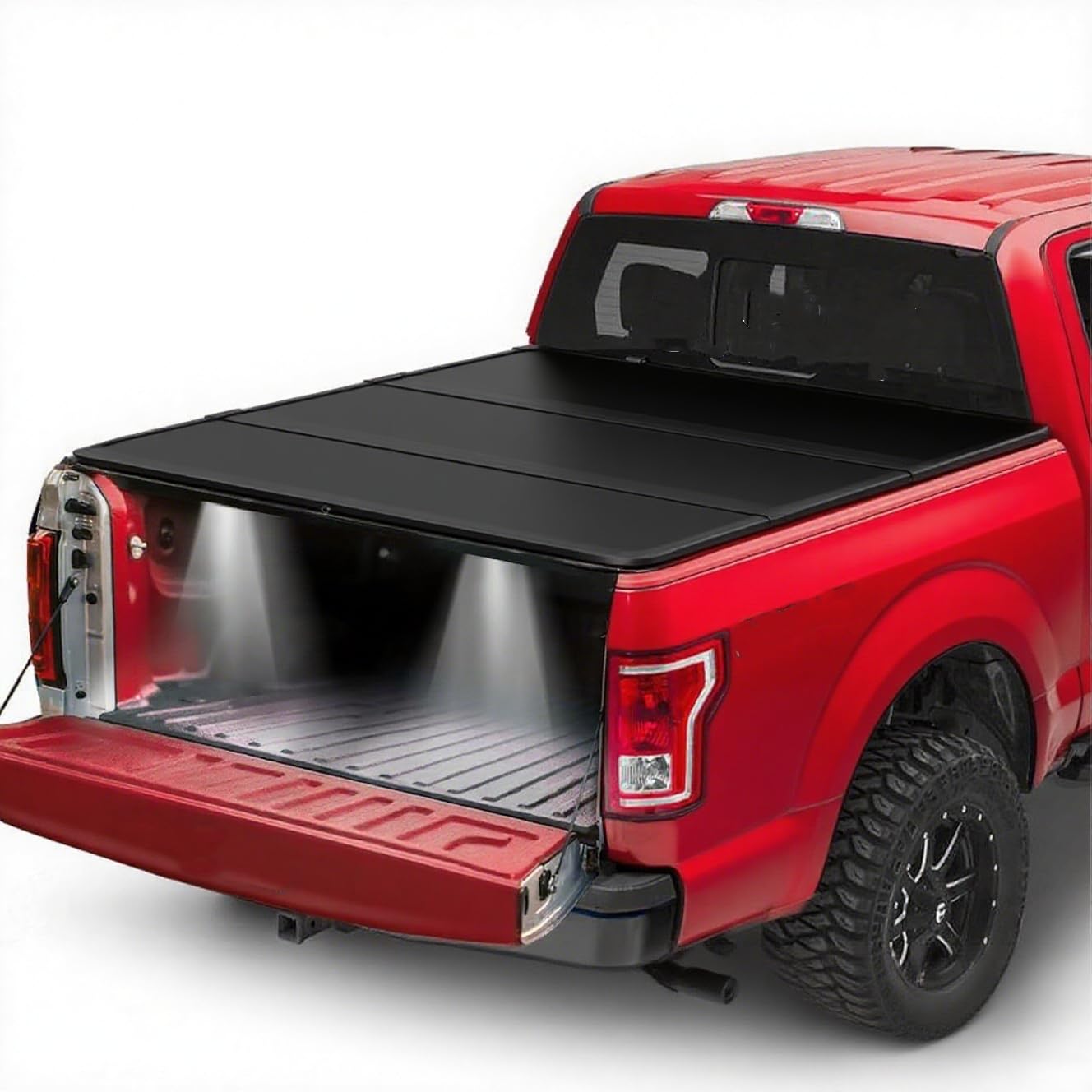 Photo 1 of (MISSING INSTALLATYION SCREWS) 4.6FT Hard Tri-Fold Truck Bed Tonneau Cover with Lamps Replacement for Ford Maverick 4.6FT 2022 2023 2024 2025 Bed Length 4'6"/54" Without Drilling AKWH