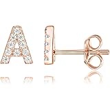 PAVOI 925 Sterling Silver CZ Simulated Diamond Stud Earrings Fashion Alphabet Letter Initial Earrings