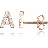 PAVOI 14K Gold Plated 925 Sterling Silver Cubic Zirconia Initial Letter Stud Earrings for Women | Simulated Diamond Alphabet Letter Earrings