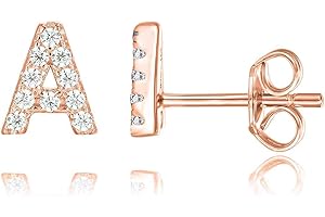PAVOI 14K Gold Plated 925 Sterling Silver Cubic Zirconia Initial Letter Stud Earrings for Women | Simulated Diamond Alphabet Letter Earrings