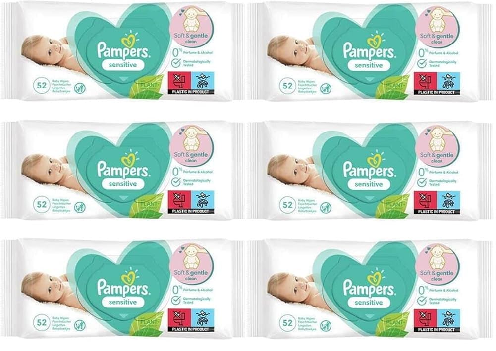 Pampers Sensitive 81687204 Baby Wet Wipes 52 pc(s) (Wet Baby Wipe, Plastic Bag, Girl/Boy, Turquoise, White, Germany, 1.79 kg)