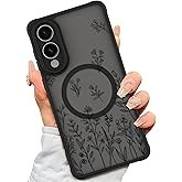 AIGOMARA Magnetic Case for Samsung Galaxy S25 Edge [Compatible with MagSafe] Cute Black Flower Floral Pattern for Women Girls Soft TPU Bumper Hard PC Back Anti-Fall Shockproof Protective Slim Cover