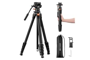 K&F Concept 73" Camera Tripod with Fluid Head,Compact Aluminum Portable Travel Lightweight Tripod for DSLR Mirrorless Camcord