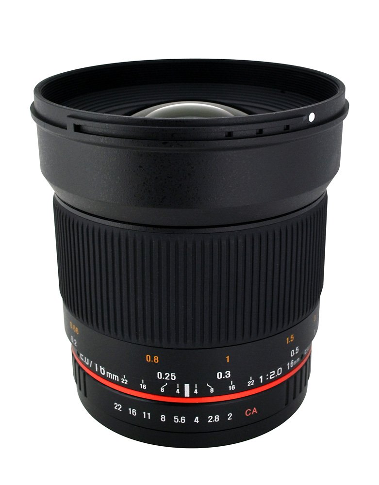 Lente gran angular asférica Rokinon 16M-M 16 mm f/2.0 para montura M Canon