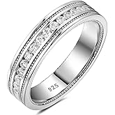 SweetJew Mens Moissanite Wedding Band 925 Sterling Silver White Gold Plated with 14 Round Cut Lab Created Stones D Color VVS1 Clarity Promise Ring for Him Size 7-14