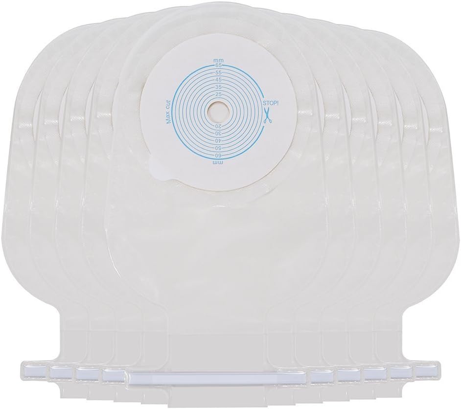 Colostomy Bag One Piece - Jercan A003 Drainable Pouch with Non - Woven Outer Ring for Ostomy Supplies, Ileostomy Care Including 10 Pieces,1 Ostomy Measure Card, FDA Approved