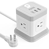 FDTEK Power Strip USB C, 4 Outlets 3 USB Ports 5 FT Extension Cord White | Space Saving Cube Shape Widely Spaced Outlets with USB C Port Flat Plug Power Strip for Travel Dorm Office Bedroom ETL Listed
