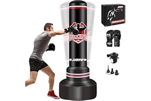 Freestanding Punching Bag for Adults, 70'' Boxing Bag with Stand Kicking Bag Heavy Bag with Boxing Gloves and Electric Air Pu