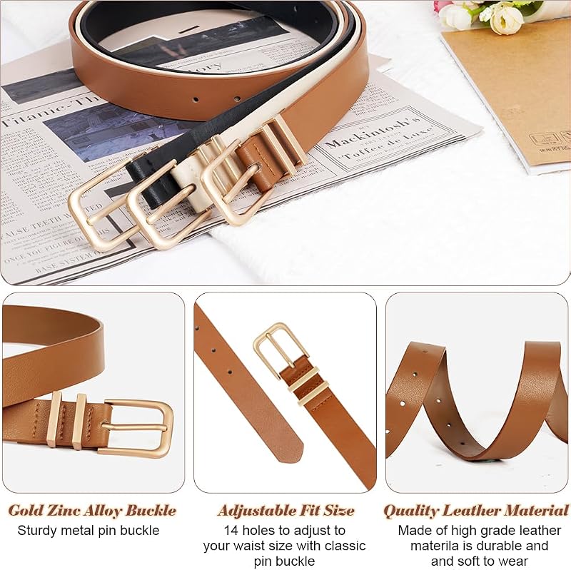 Cintos femininos, cinto ajustável de 3 peças para senhoras da moda com fivela de liga leve, cinto clássico de moda de 100 cm, cinto de jeans para jeans, calças, vestidos