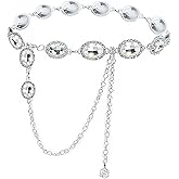 EVKILKJS Western Chain Belt for Women Sliver Cowgirl Metal Round Waist Chain Belt for Dresses Bridal Wedding Country Concert Outfit Bling Rhinestone Chain Belts