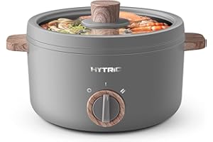 Hytric Electric Cooker with Handle, 1.5L Mini Multifunction Electric Cooker for Shabu-Shabu, Noodles, Pasta, Nonstick Frying Pan for Sauté, Dual Power Control Ramen Cooker for Dorm and Office, Grey