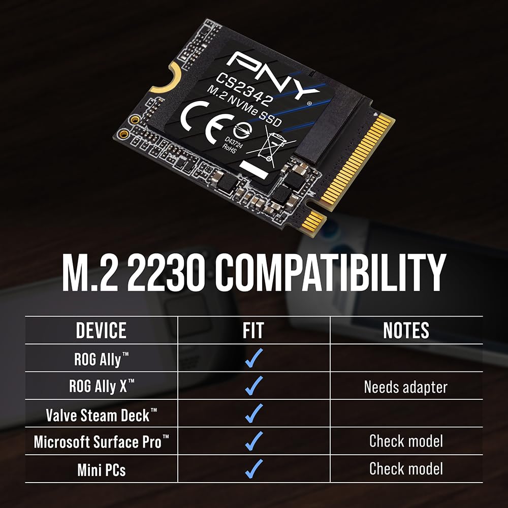 PNY CS2342 1TB Gen4 PCIe NVMe M.2 2230 3D NAND SSD – Up to 7,300/6,000 MB/s – PC/Laptop/Gaming Upgrade – Perfect for Steam Deck, ASUS ROG Ally, MSI Claw – Internal Solid-State Drive M230CS2342-1TB-TB