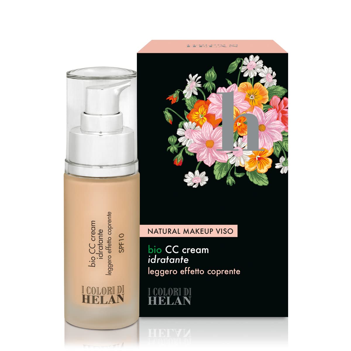 Helan I Colori - Natural, Moisturising & Lightweight Bio CC Cream Spf 10 with Hyaluronic Acid & Shea Butter, Bright & Uniform Makeup - Light Mattifying Coverage Foundation - Made in Italy, Rice, 30 ml