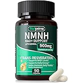 Natprime NMNH Supplement – Liposomal NAD+ Resveratrol – Dihydronicotinamide Mononucleotide for Cellular Health, Anti Aging, Energy, Daily Vitality - 900mg 90 Capsules 45 Day – Advanced NAD Supplement