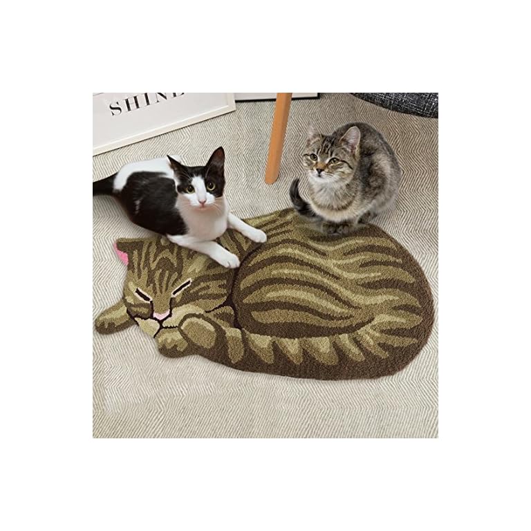 USTIDE Cute Sleeping Cat Shaped Bedroom Area Rug,Tabby Cat Throw Rug,33
