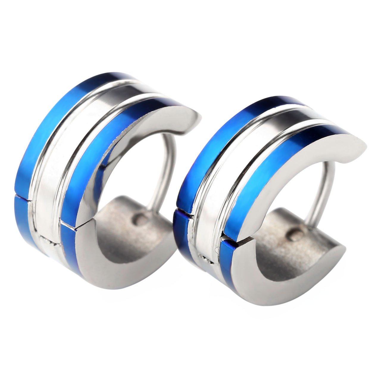 Zysta 2pcs 6MM Silver Blue Stainless Steel Hoop Huggie Earring