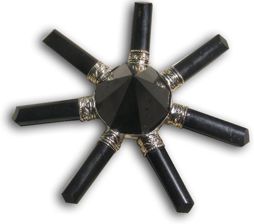 mysticalindia Crystal Black Tourmaline Healing Energy Generator, Conical Pyramid with 7 Crystal Wands, Healing Dowsing.