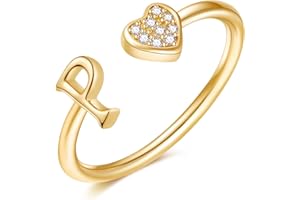 BRIJEWLIC 925 Sterling Silver Heart Initial Rings, Adjustable Letter Rings, Stackable Rings for Women - Gifts