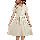 blibean Girls Summer Dress Short Sleeve Tie Knot Sun Dresses with Pockets Size 6-15 Years