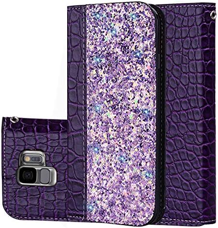 Lspcase Samsung S9 Case, Galaxy S9 Leather Flip Case Cover for Samsung Galaxy S9 [Card Slots] [Stand Feature] [Magnetic Closure Snap] - Purple Crocodile Pattern
