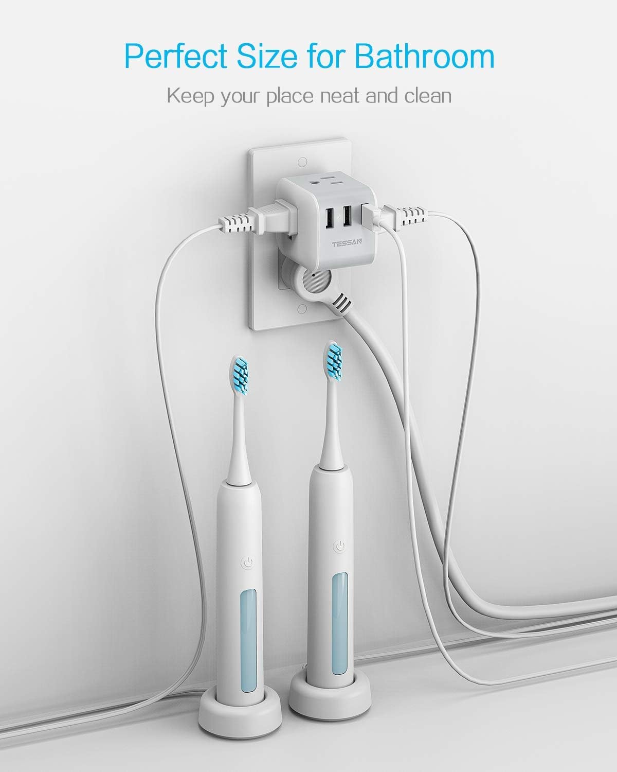 Multi Plug Outlet Extender with 3 USB Charger, TESSAN Power Charging Cube Expander for Wall Outlet Box, Multiple Electrical Outlet Splitter for Home, Office, Dorm Essentials - - 