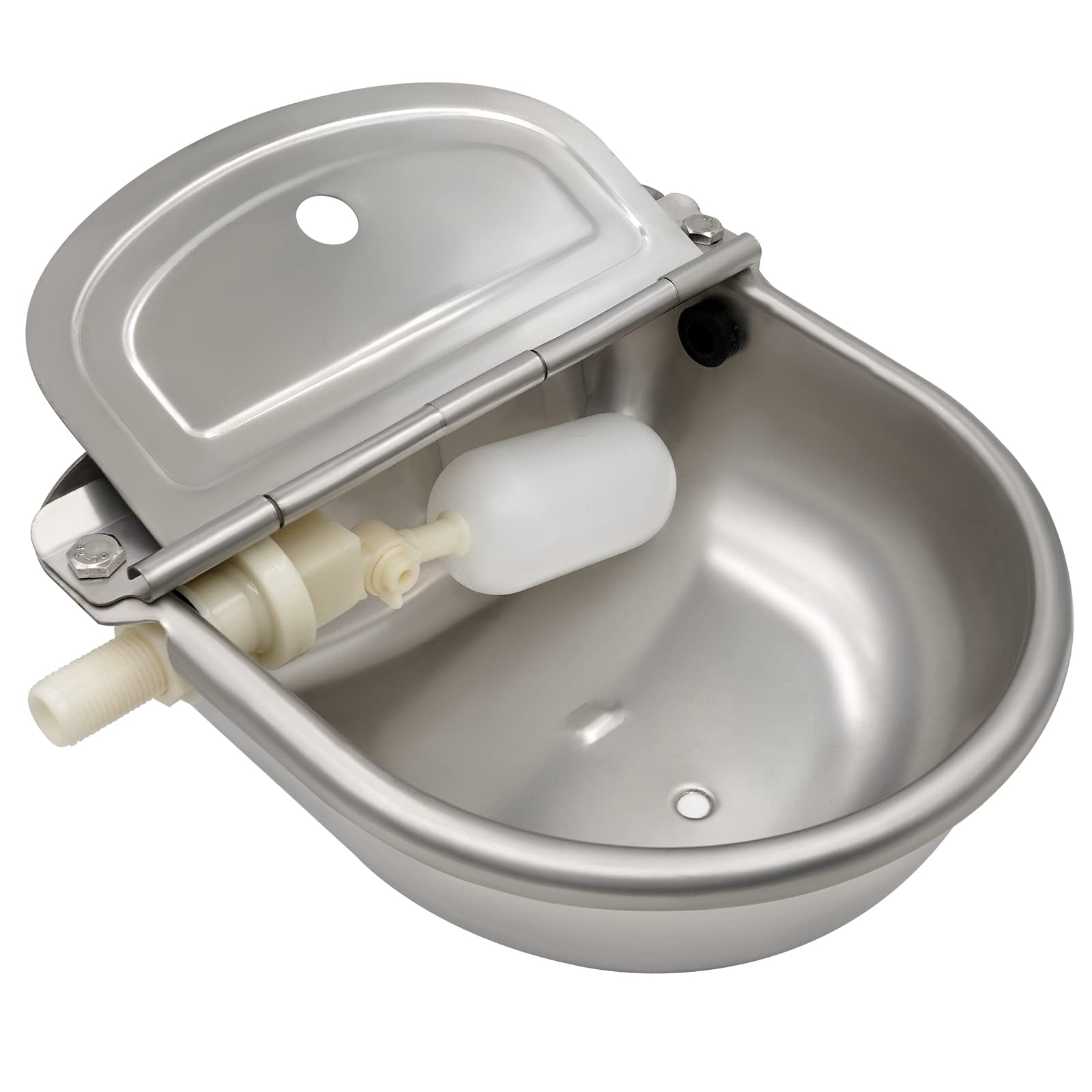 MasXirch Automatic Dog Watere Bowl, Stainless Steel Livestock Water Trough Bowl with Drain Plug and Float Valve for Dog Cattle Pig Goat Sheep