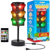 Traffic Light Lamp 11 Inch with Remote, 3-Sided Color Changing Modes | LED Stop Light, 8 Blinking Modes, Kids Bedroom Decor, USB-C and Battery Powered, Stoplight Classroom, Traffic Light Decor Toy