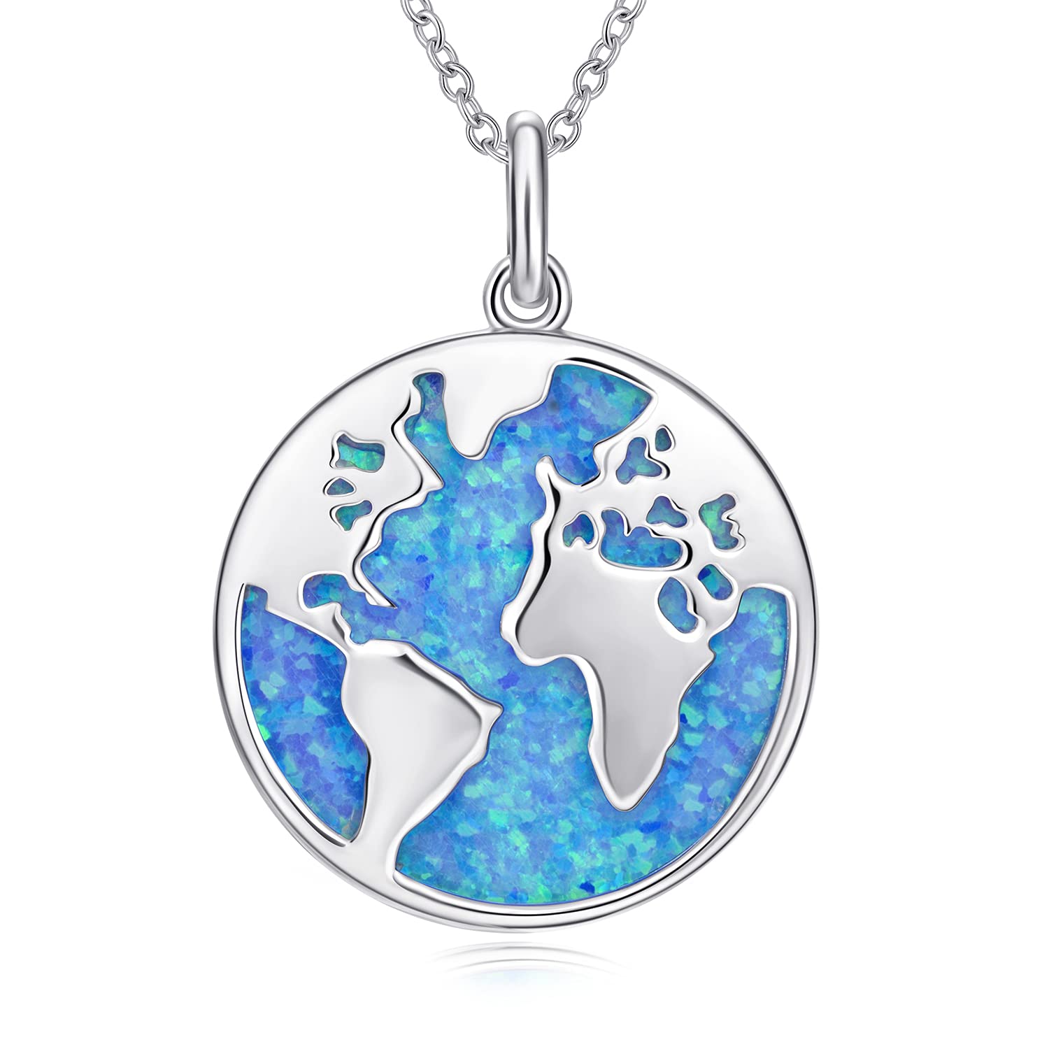 Globe Necklace for Women with Plate 925 Sterling Silver Necklaces for Women Opal Necklace Jewelry with World Pendant Gifts for Girlfriend Women Mum