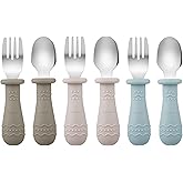 PandaEar Toddler Utensils, 6 Pack Toddler Spoons and Forks Set, 18/8 Stainless Steel & Food Grade Silicone Children Silverwar