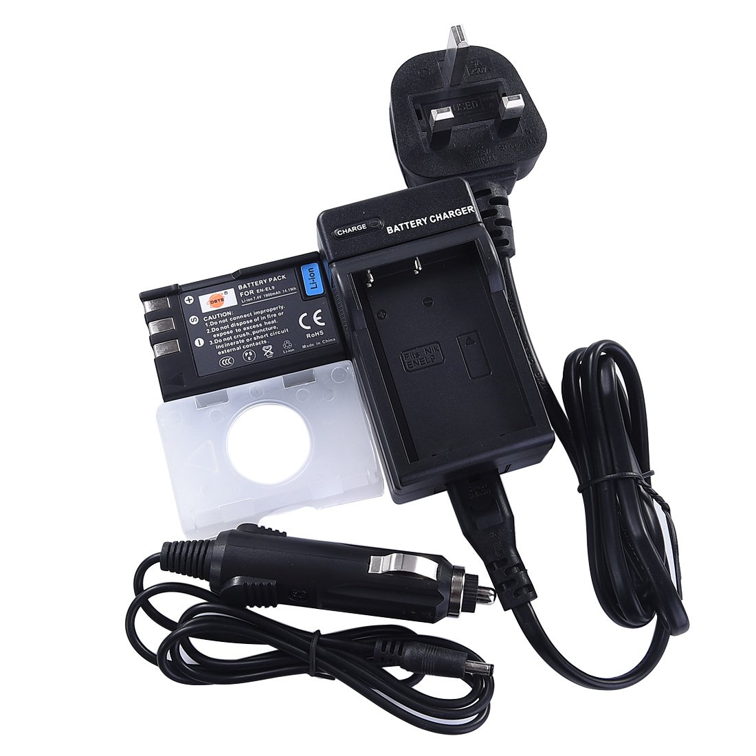 DSTE EN-EL9 Rechargeable Li-ion Battery + DC15U Travel and Car Charger Compatible with D40 D40x D60 D3000 D5000 Digital Camera as ENEL9 EN-EL9A