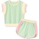 SANMIO Toddler Girl Clothes Summer Toddler Girls Color Block Short Sleeve Shorts Sweatsuit Outfits 2 Piece Clothing Set