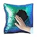 URSKYTOUS Reversible Sequin Pillow Case Decorative Mermaid Pillow Cover Color Changing Cushion Throw Pillowcase 16” x 16”,Fancy Green and Black