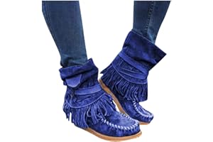 AODONG Ankle Boots for Women Suede Flat Short Ankle Booties Retro Fringe Boots Winter Round Toe Roman Fringe Short Flat Shoes