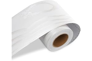 LaCheery 7.6CM x 15M Silver White Wood Wallpaper Border Peel and Stick Wall Border Textured Wood Grain Mirror Border Peel and