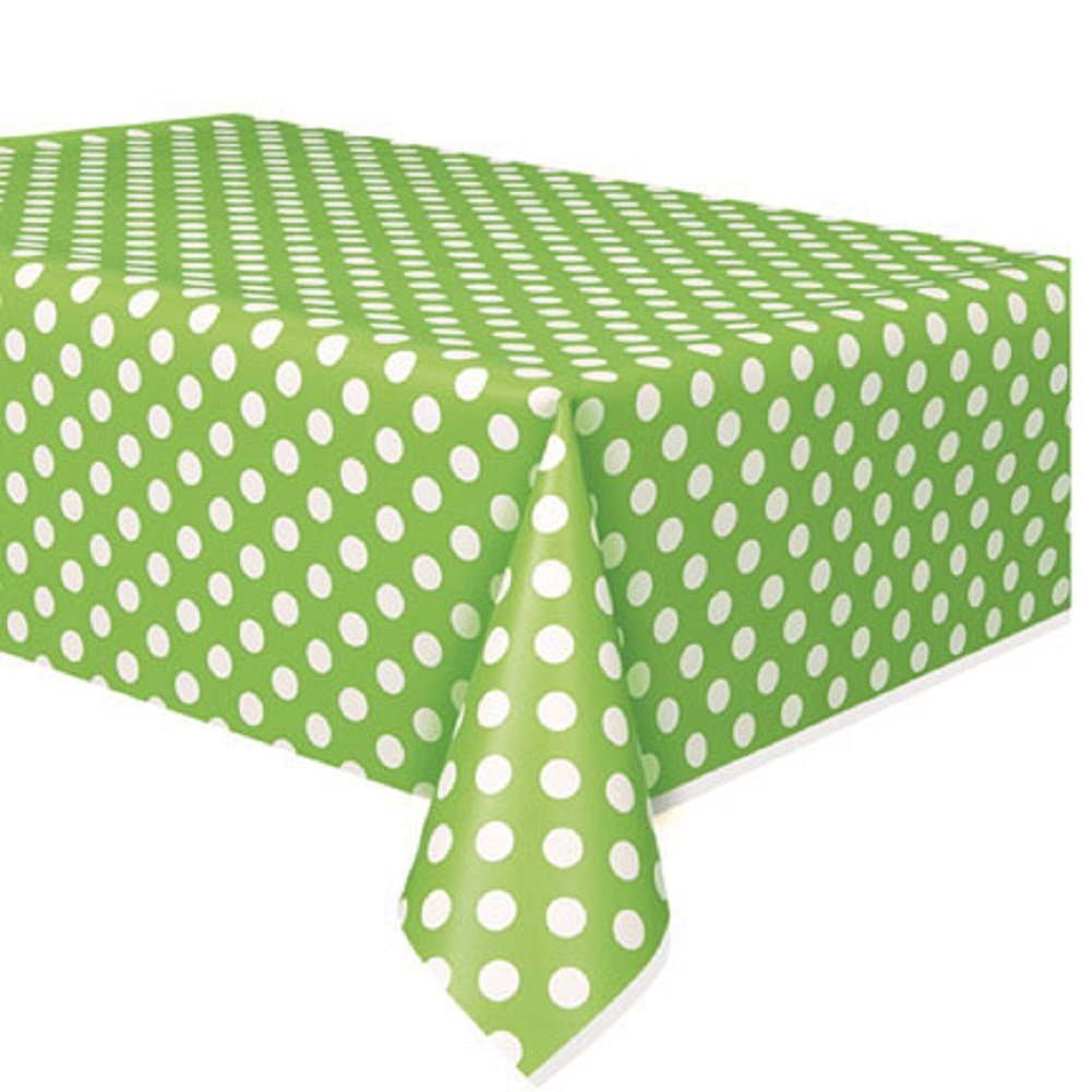 Unique Party 50261 - Plastic Lime Green Polka Dot Tablecloth, 9ft x 4.5ft