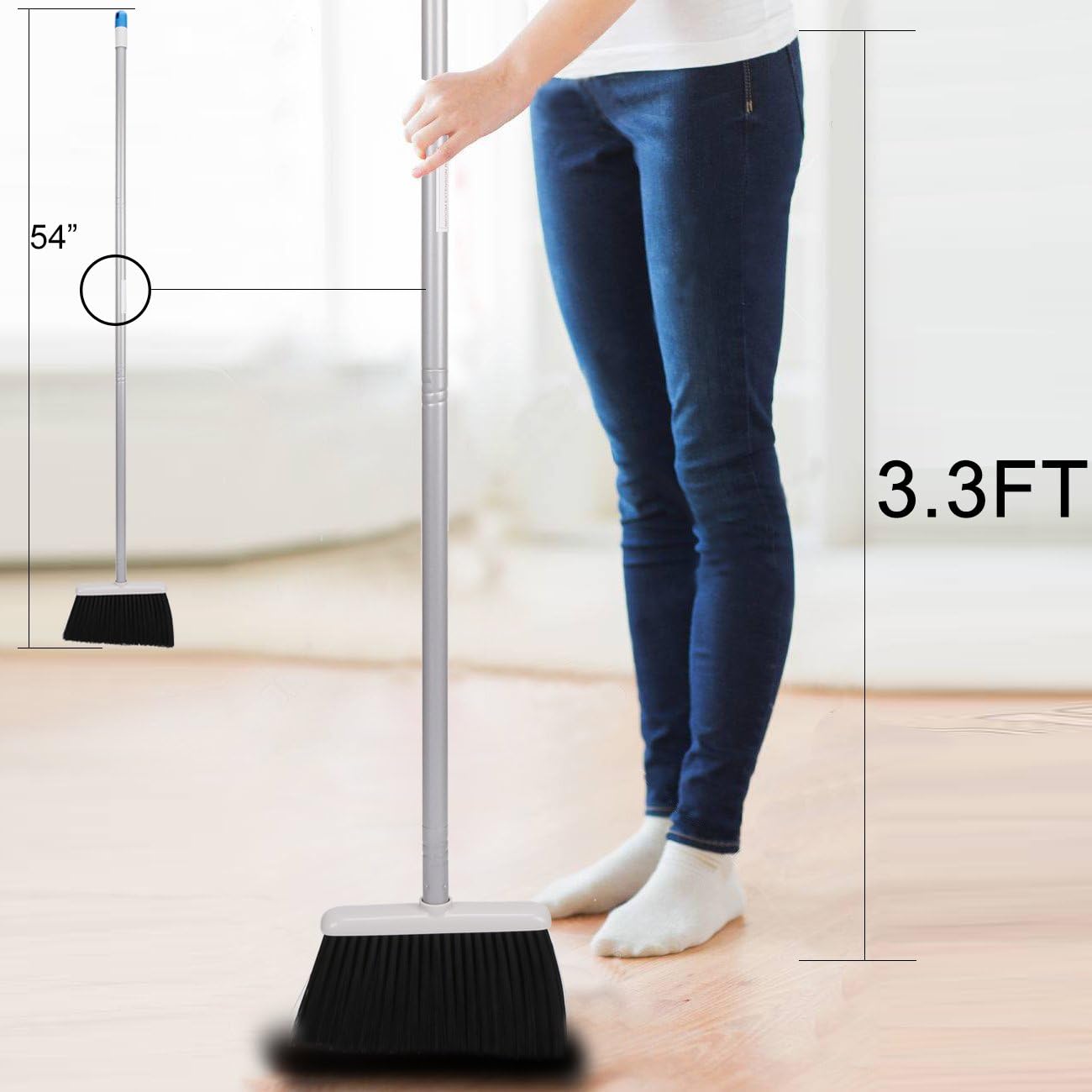 TreeLen Long Handle Broom and Dustpan Set,Upright Dust Pan Combo for Home, Kitchen, Room, Office, Lobby Floor Use Without Bending: Home & Kitchen