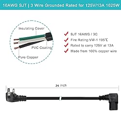[2 Pack] 90 Degree Computer Power Cord - 2FT Low