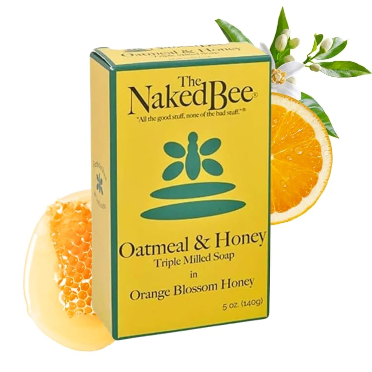 The Naked Bee Orange Blossom Honey Oatmeal & Honey Soap 140g | Natural Organic Soap | Gentle Exfoliating & Moisturising Triple-Milled Bar