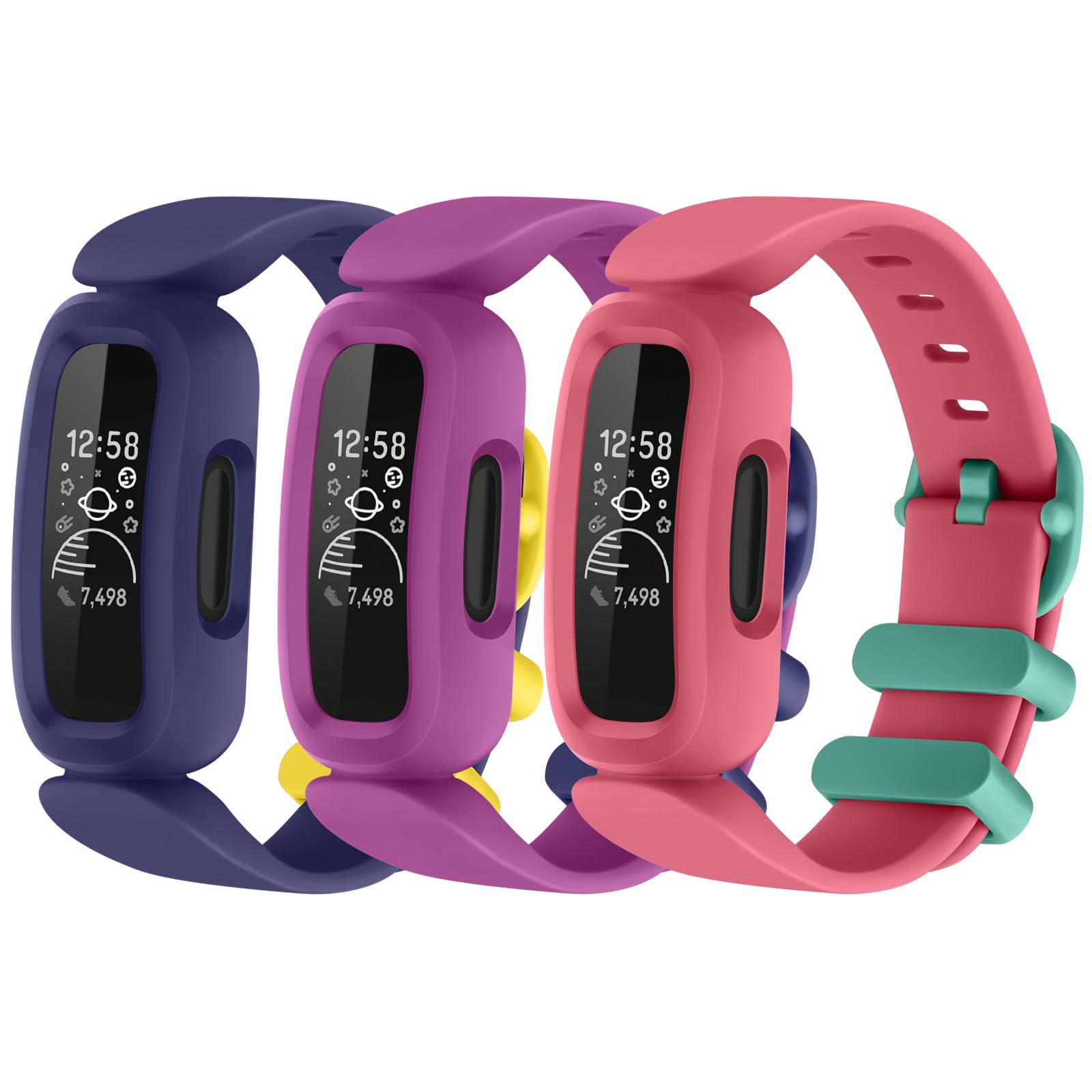 AMCC Straps compatible with Fitbit Ace 3 Strap for Kids, [3 Pack] Soft Silicone Adjustable Wristband Replacement Strap Boys Girls (3-Pack 03)