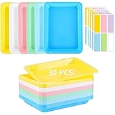 WCHOSOZH 30Pcs Plastic Art Trays, 6 Colors Activity Craft Sand Trays with Labels, Stackable Storage Tray Serving Organizer for DIY Bead Painting Projects, Storage Organizer for Classroom, 9.6 x 7.3 In