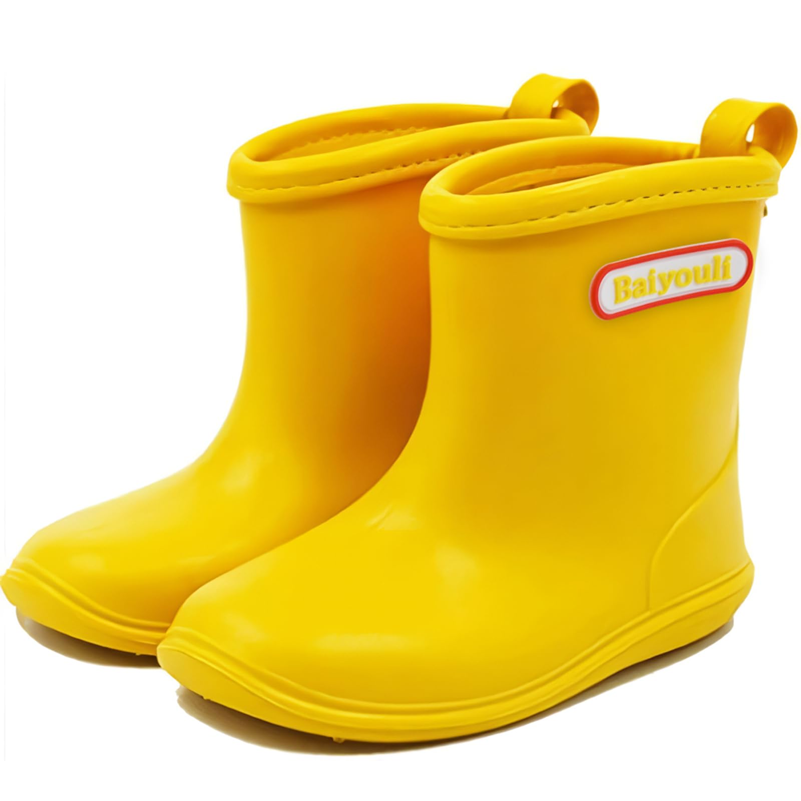 BAIYOU Baby Rubber Rain Kids Waterproof Wellington Wellies Boots, Yellow, 4.5 UK Child