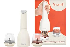 FINAMILL Grinder with 2 Pods (ProPlus & Peppercorn), Battery Operated, Soft Cream