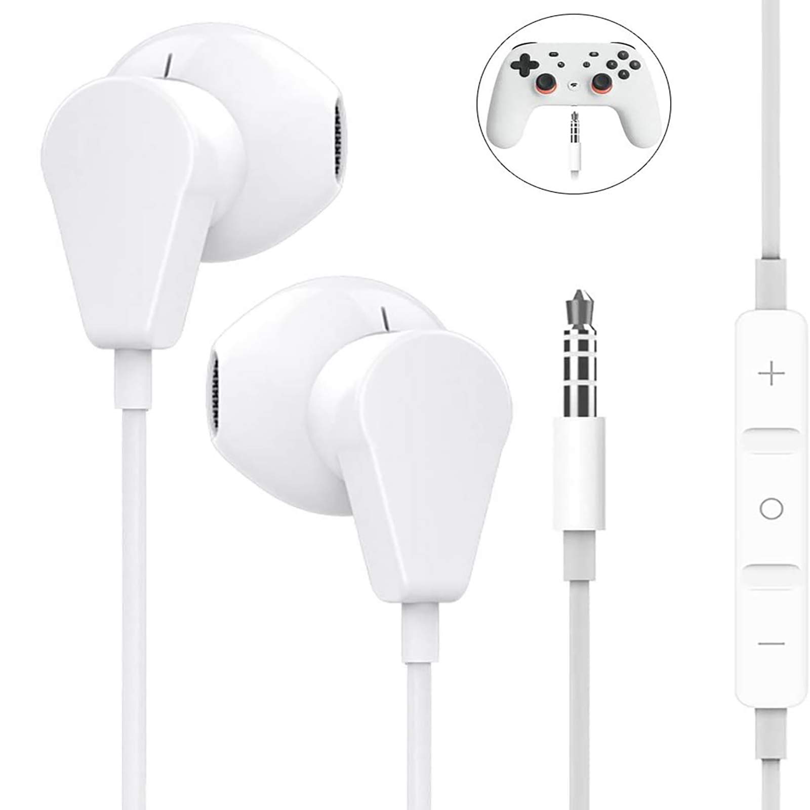 GEEKRIA 3.5mm Wired Earbuds with Mic & Volume Control, Stereo Gaming in-Ear Headphones for PS4, Xbox One, Stadia, Luna, PC, Laptop, Smartphone (White)