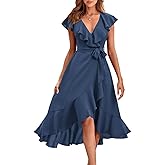 RETTYGARDEN Women's 2026 Spring Cross Midi Dress Casual Boho Deep V Neck Short Sleeve Ruffle Hem Split Beach Long Dresses
