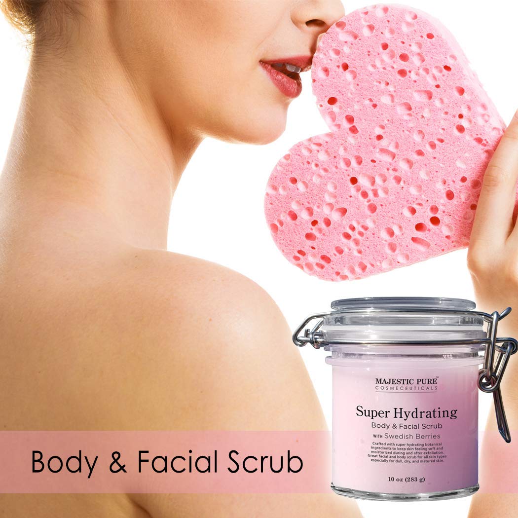 MAJESTIC PURE Super Hydrating Body and Facial Scrub - Gentle Scrub Exfoliates, Nourishes, and Moisturizes Face and Skin, with Swedish Berries Scent, 10 oz : Beauty
