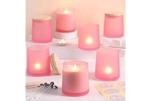 DARJEN 12 Pack Frosted Pink Candle Jars for Making Candles- 9 OZ Empty Glass Candle Making Jars with Making Kits, Candle Making Supplies Candle Containers for Home DIY & GIFS
