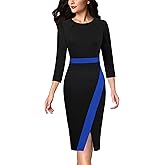 VFSHOW Womens Pleated Crew Neck Front Slit Work Business Office Bodycon Sheath Pencil Dress