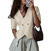 Cicy Bell Womens Cropped Short Sleeve Blazers V Neck Button Down Lightweight Work Casual Suit Jackets