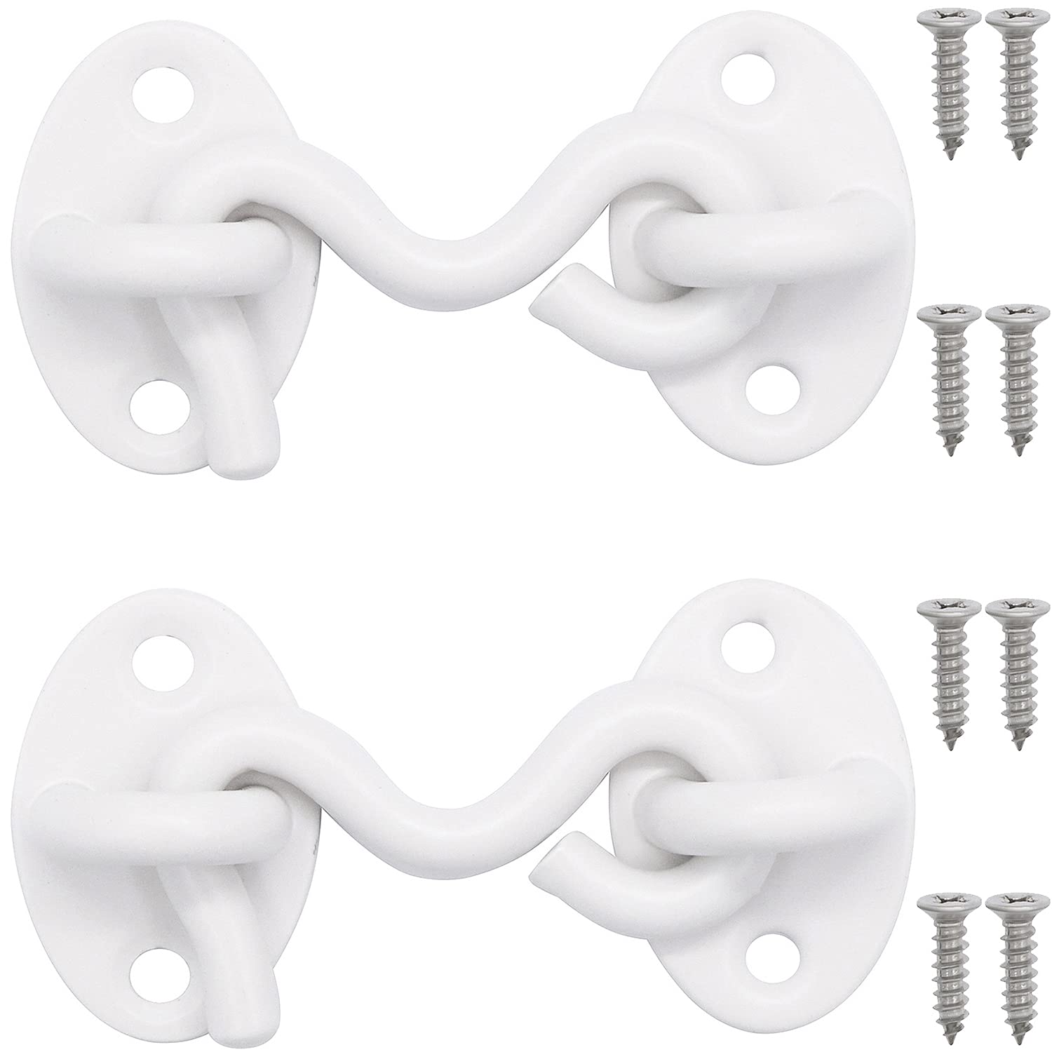 2Pcs 2 inch Barn Door Lock, Cabin Hook Eye Latch Gate Door Swivel Window Door Hook with Mounting Screws (White)